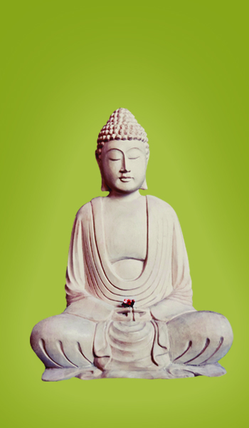 Buddha mit roten Blumen